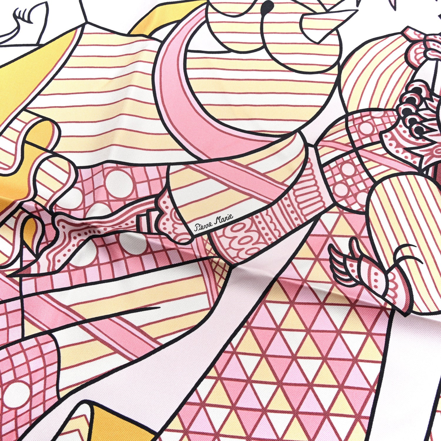 Hermes Silk Carre Duels Oniriques Scarf 90 Rose Pale Gris Jaune 6 of 6