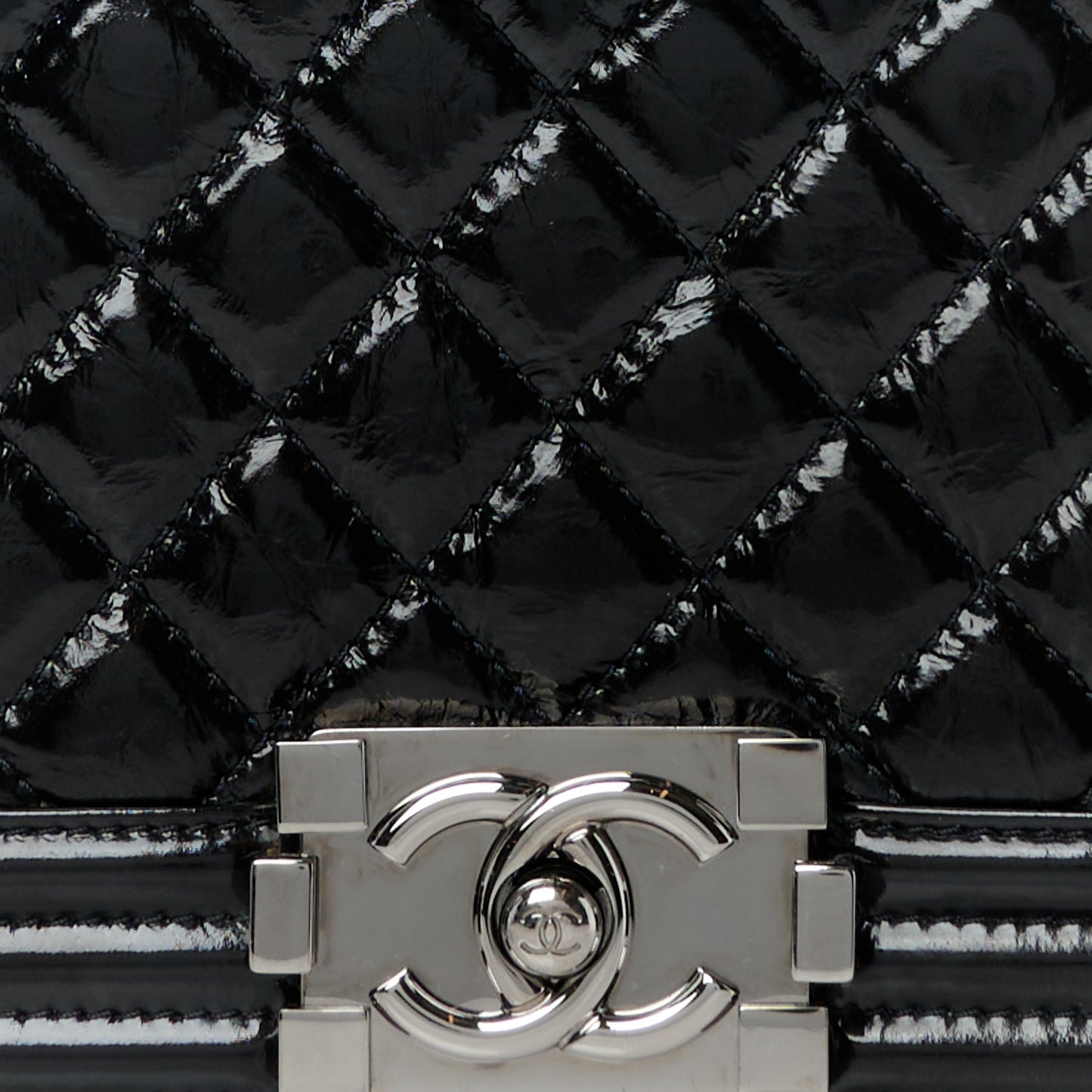 Distressed Patent Quilted Medium Boy Flap Black