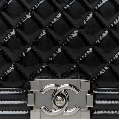 Chanel Distressed Patent Quilted Medium Boy Flap Black 8 of 10