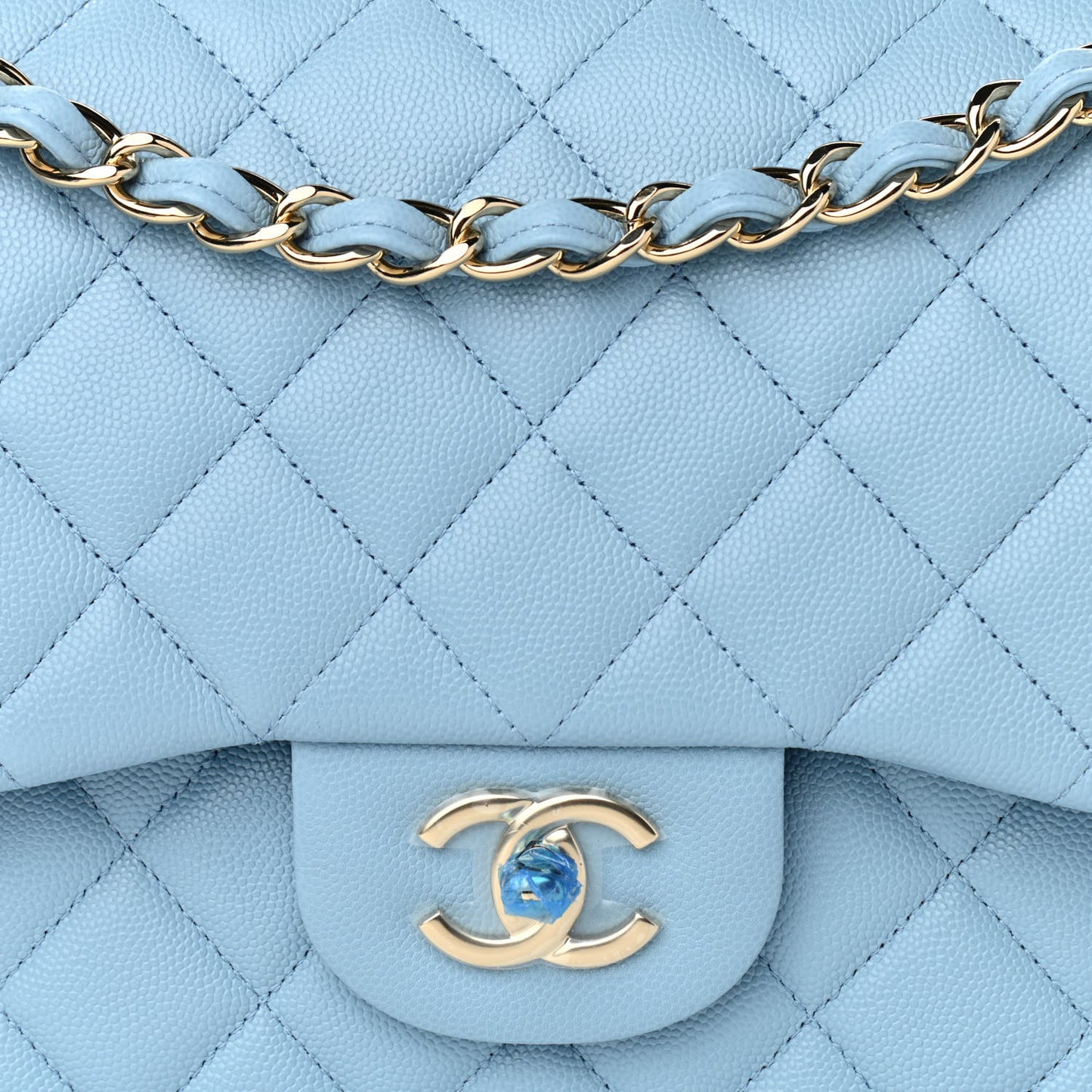 Caviar Quilted Jumbo Double Flap Light Blue