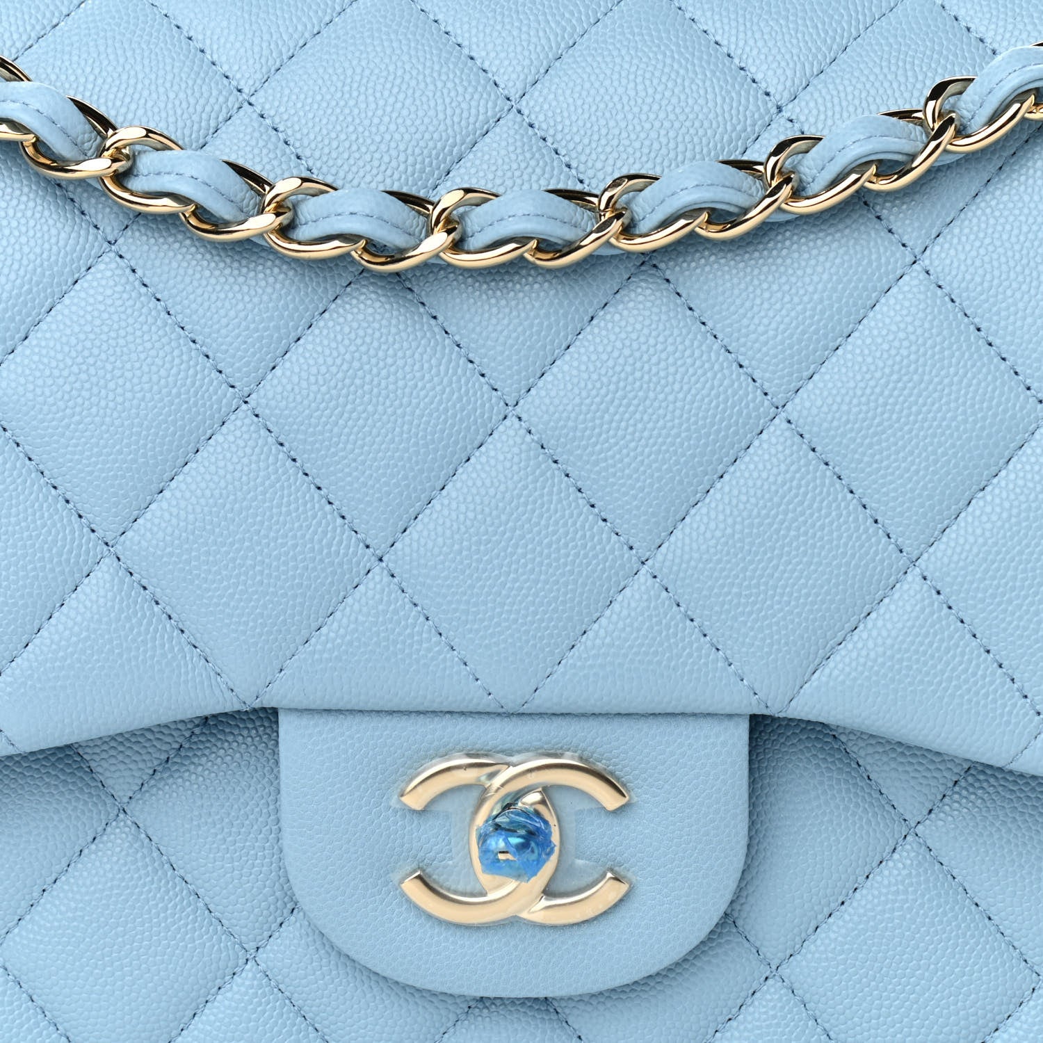 Chanel Caviar Quilted Jumbo Double Flap Light Blue 7 of 9