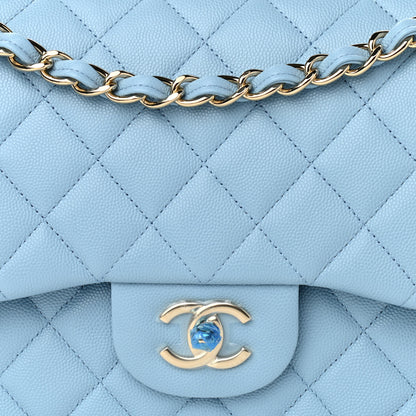 Chanel Caviar Quilted Jumbo Double Flap Light Blue 7 of 9