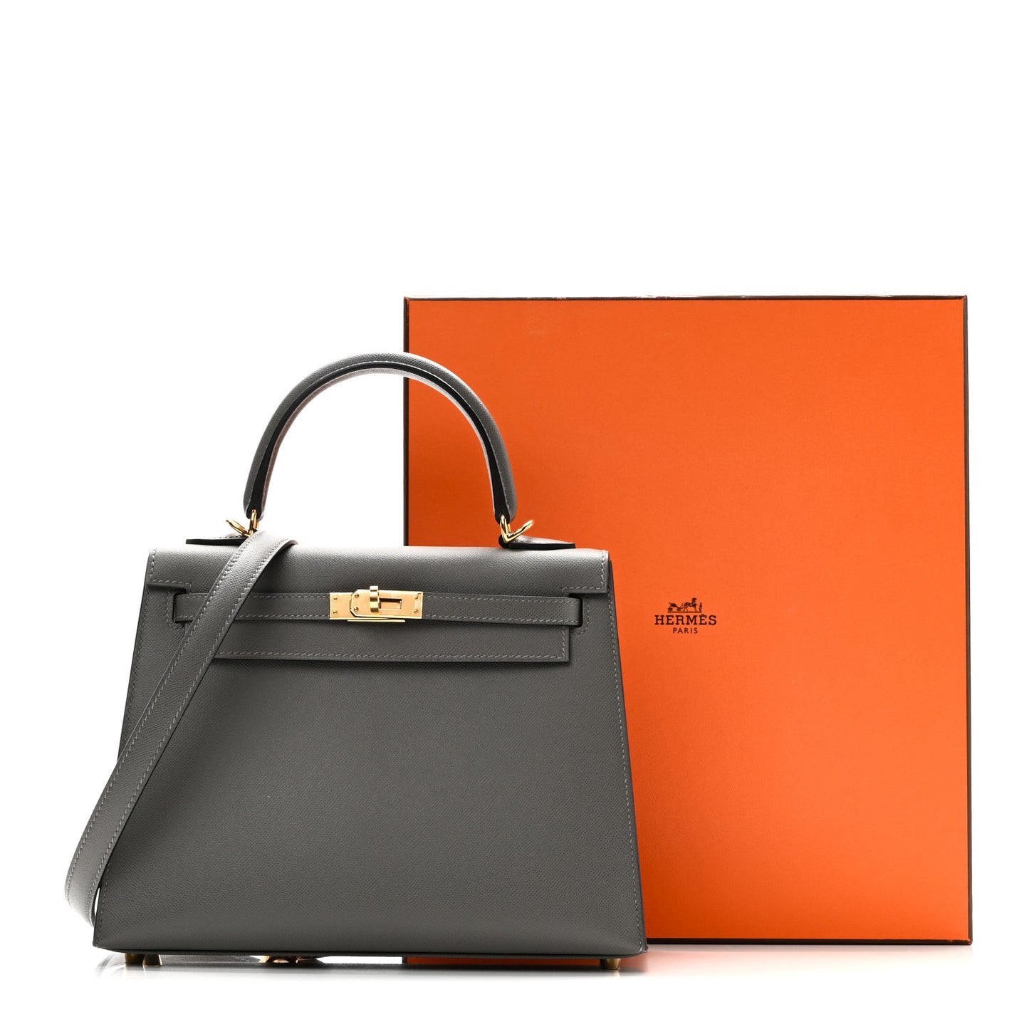 Madame Calfskin Kelly Sellier 25 Gris Meyer