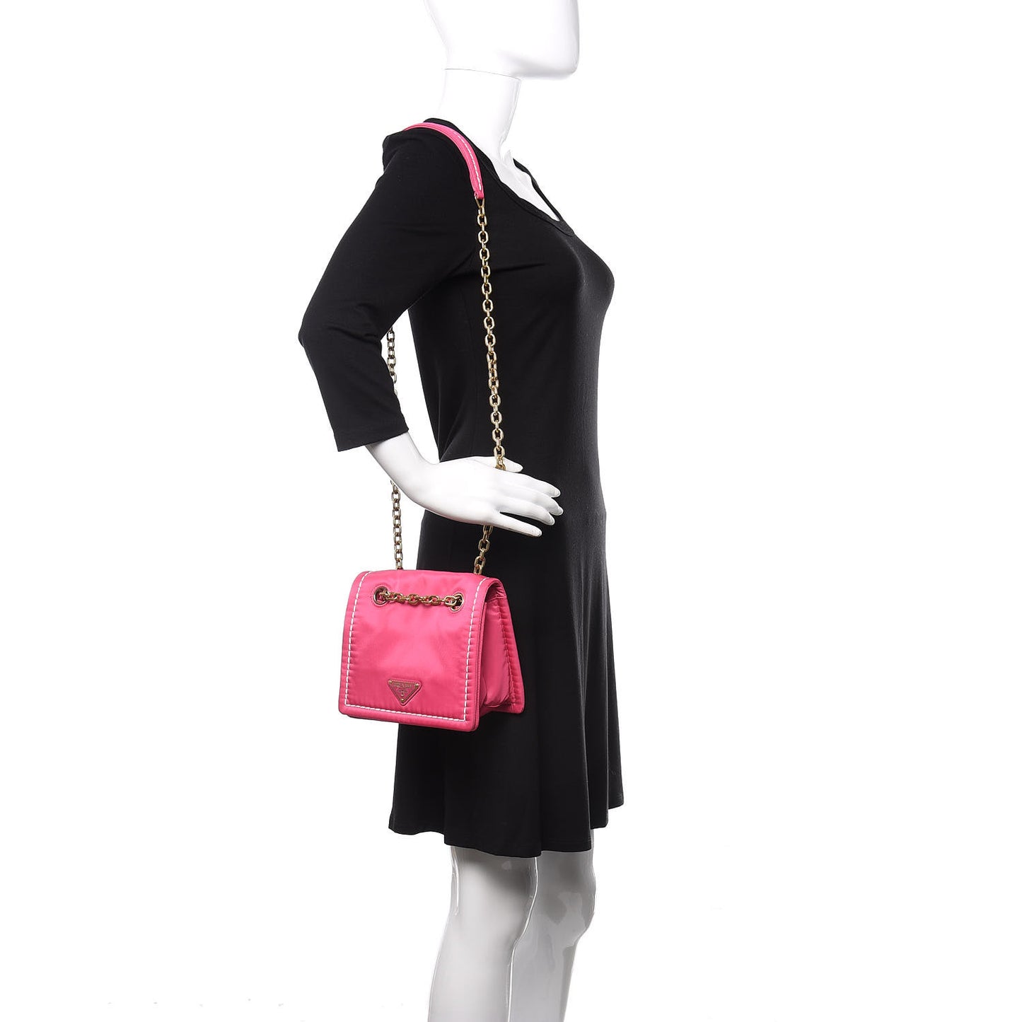 Nylon Tessuto Small Chain Shoulder Bag Fuxia