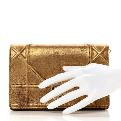 Christian Dior Metallic Brushed Calfskin Diorama Wallet on Chain Pouch Gold 2 of 11