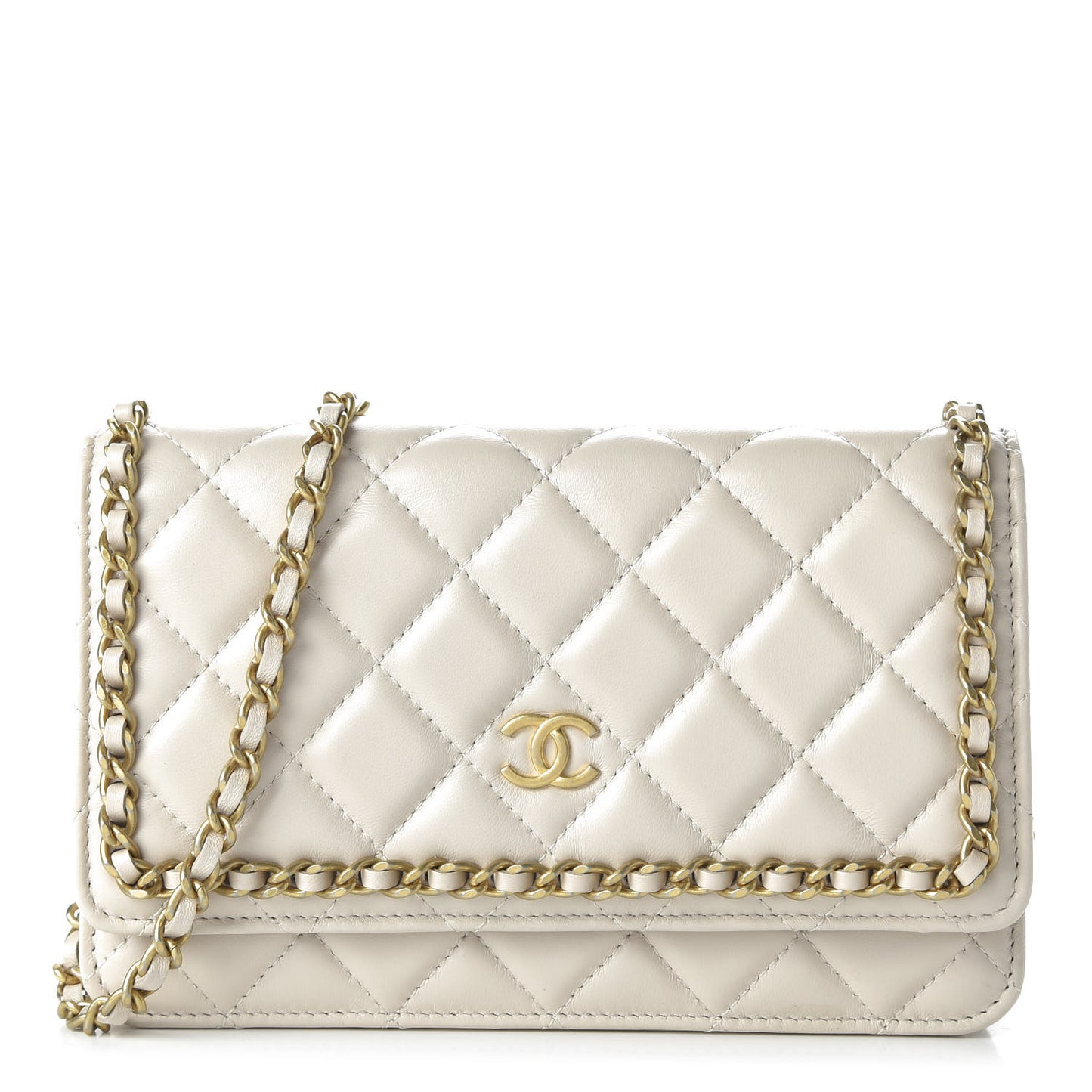 Lambskin Quilted Chain Around Wallet On Chain WOC White