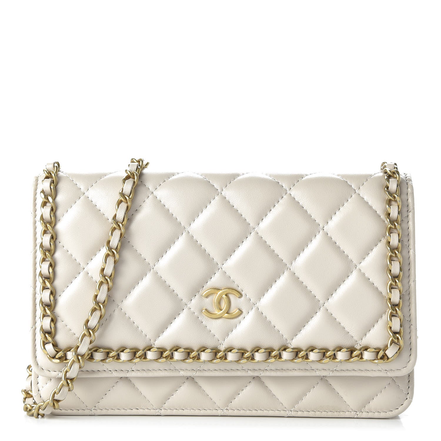 Chanel Lambskin Quilted Chain Around Wallet On Chain WOC White 1 of 10