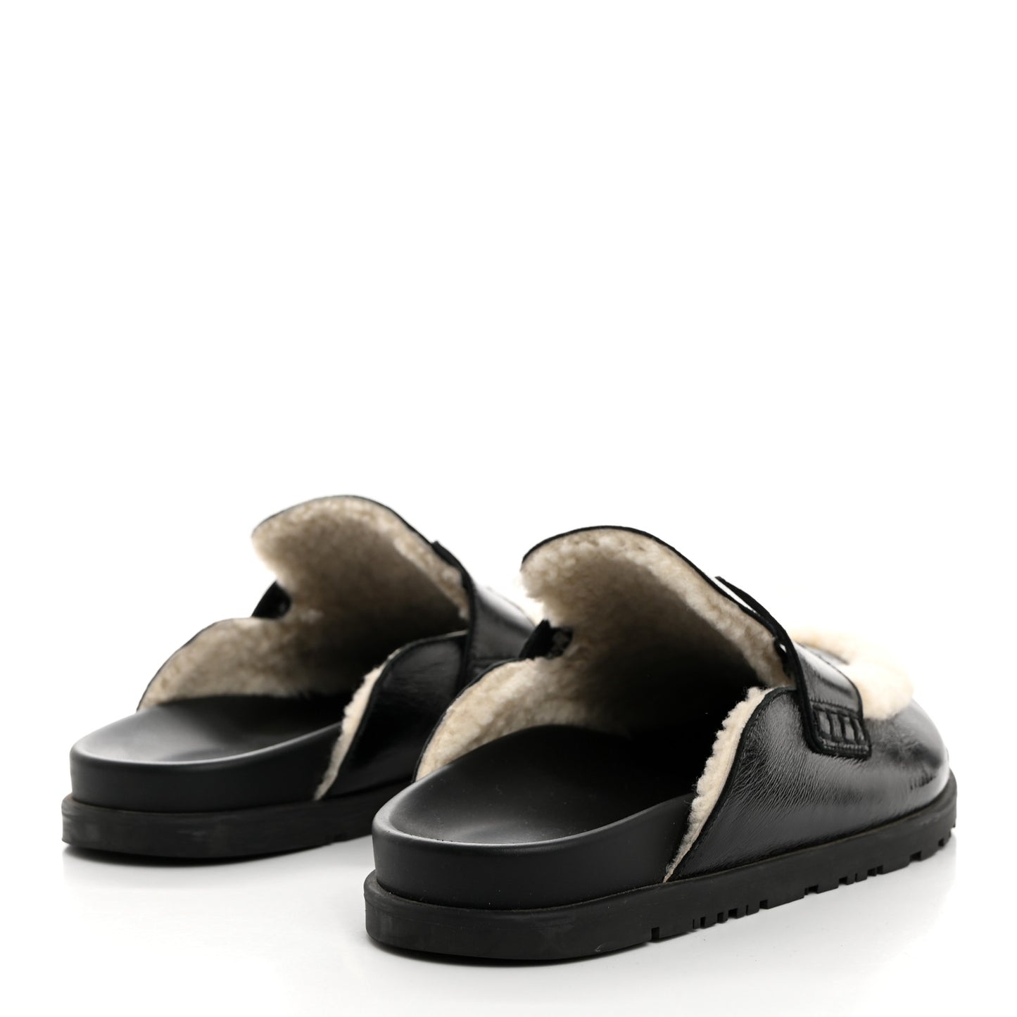 Glazed Nappa Shearling Shearling Go Mules 38 Black Ecru