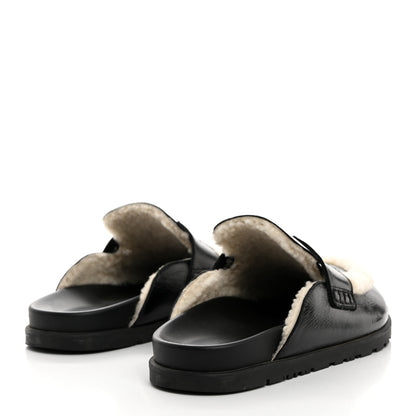 Hermes Glazed Nappa Shearling Shearling Go Mules 38 Black Ecru 4 of 9