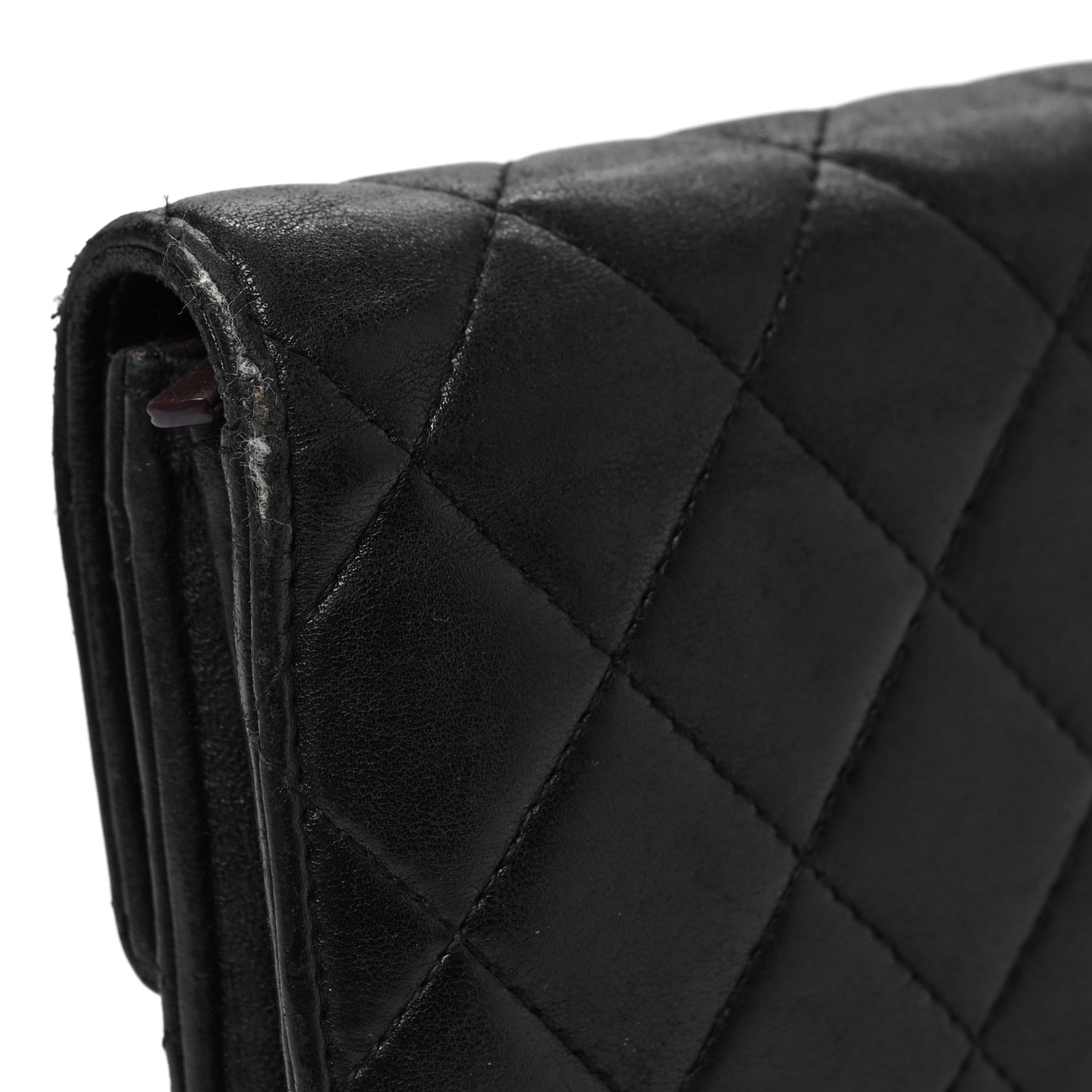 Lambskin Quilted Large Gusset Flap Wallet Black
