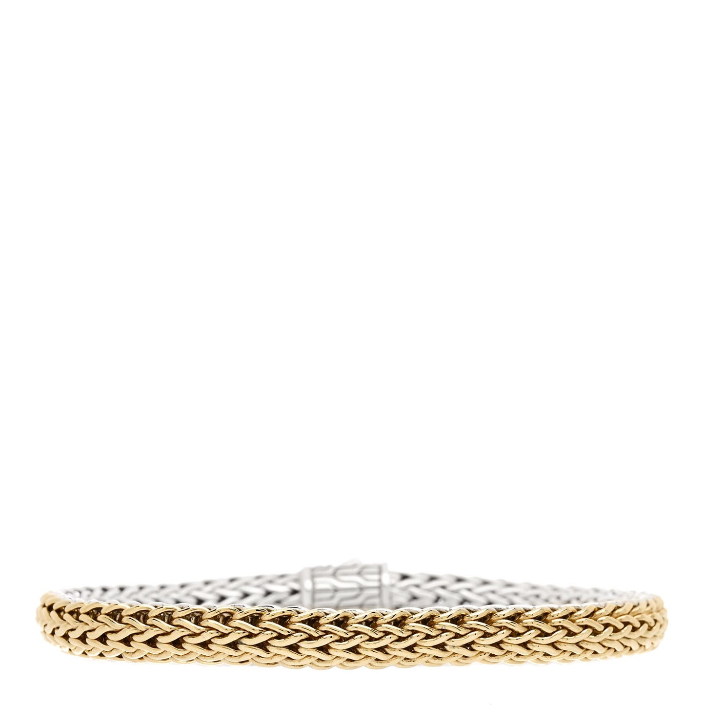 Sterling Silver 18K Yellow Gold Diamond 6.5mm Classic Chain Reversible Bracelet