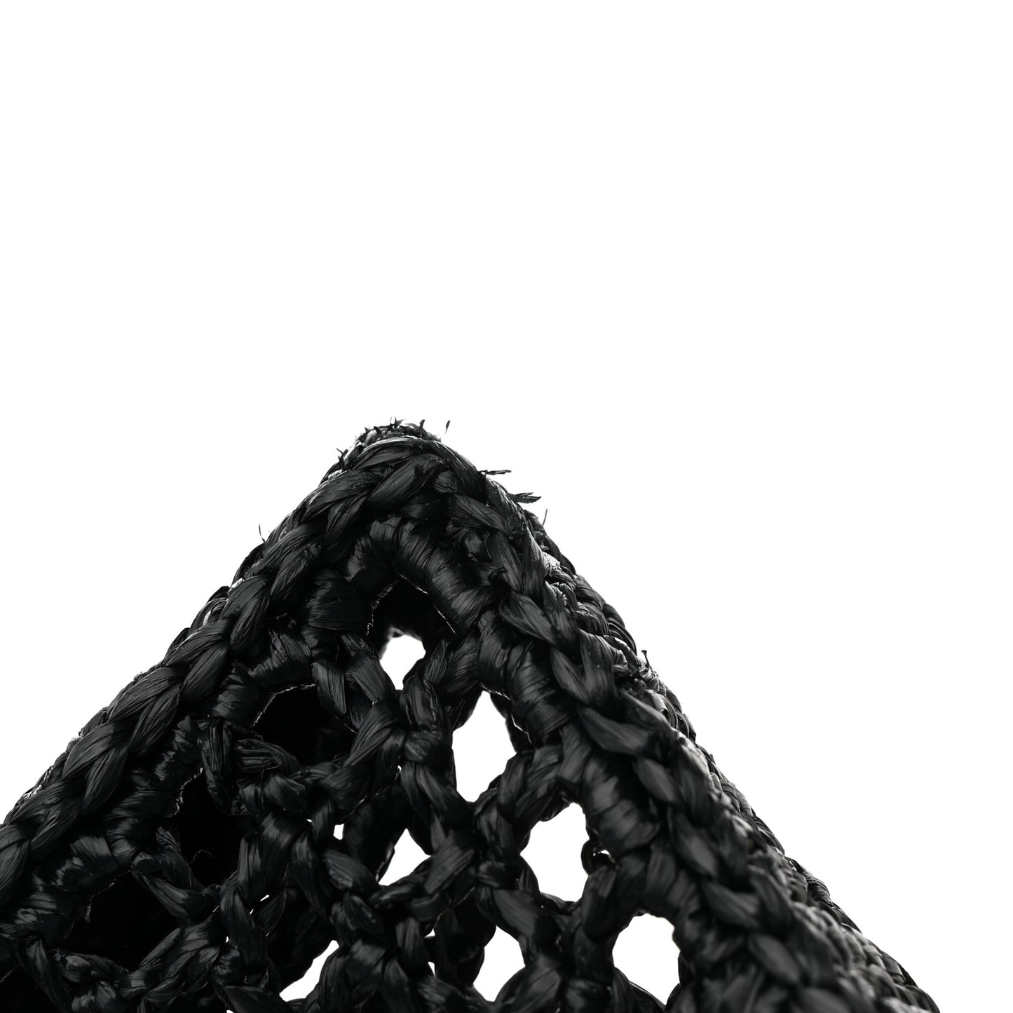 Yarn Raffia Effect Crochet Logo Embroidered Tote Bag Black