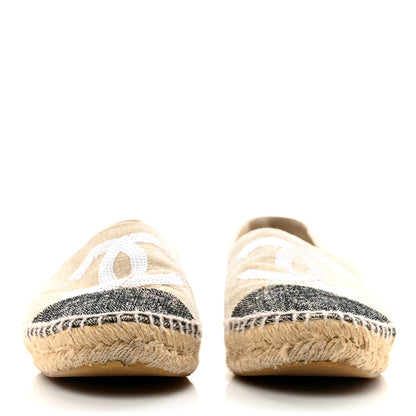 Chanel Toile Sequin CC Espadrilles 38 Beige Black 2 of 11