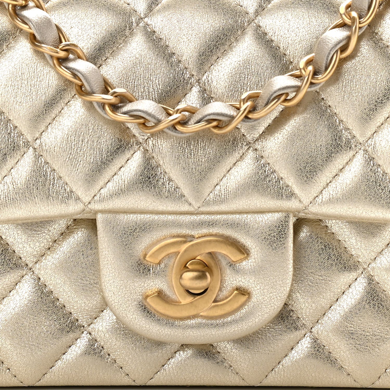 Chanel Metallic Lambskin Quilted Mini Rectangular Flap Gold 7 of 10
