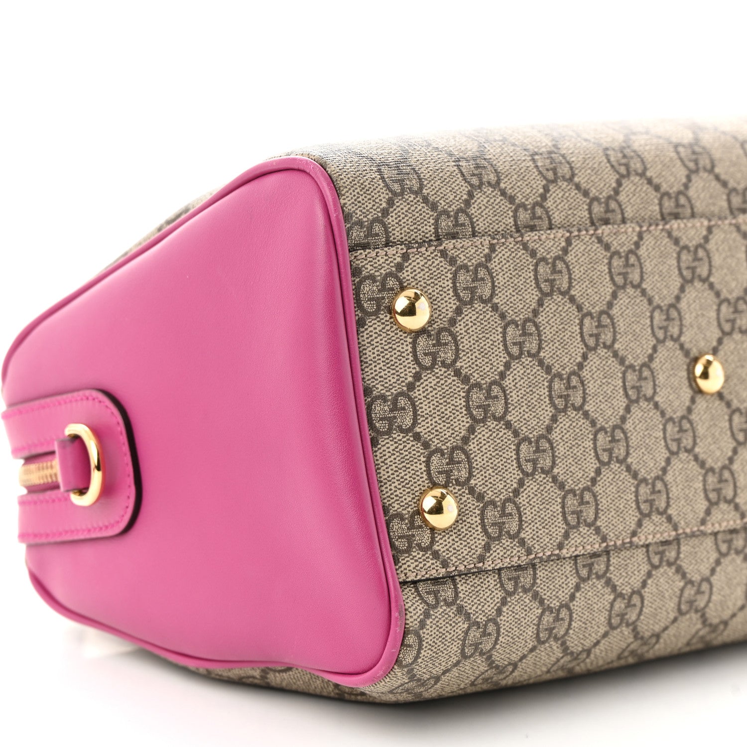 Gucci GG Supreme Monogram Moon Calfskin Small Boston Beige Ebony Hibiscus Red New Rosette 9 of 11