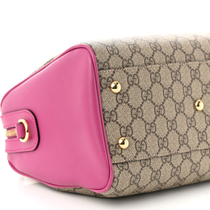 Gucci GG Supreme Monogram Moon Calfskin Small Boston Beige Ebony Hibiscus Red New Rosette 9 of 11