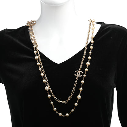 Chanel Graduated Pearl Crystal CC Long Necklace Gold 2 of 9