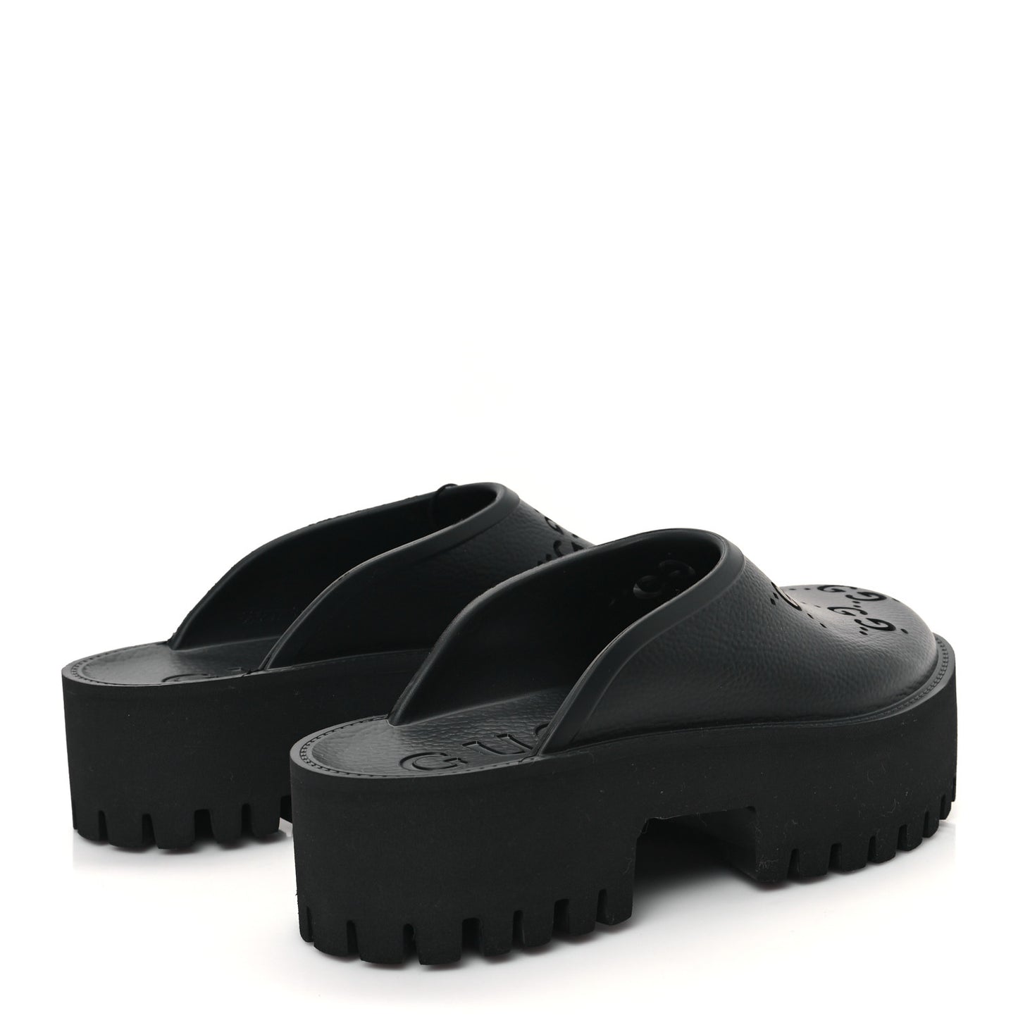 Rubber GG Monogram Perforated Elea Platform 55mm Lug Sole Sandals 39 Black