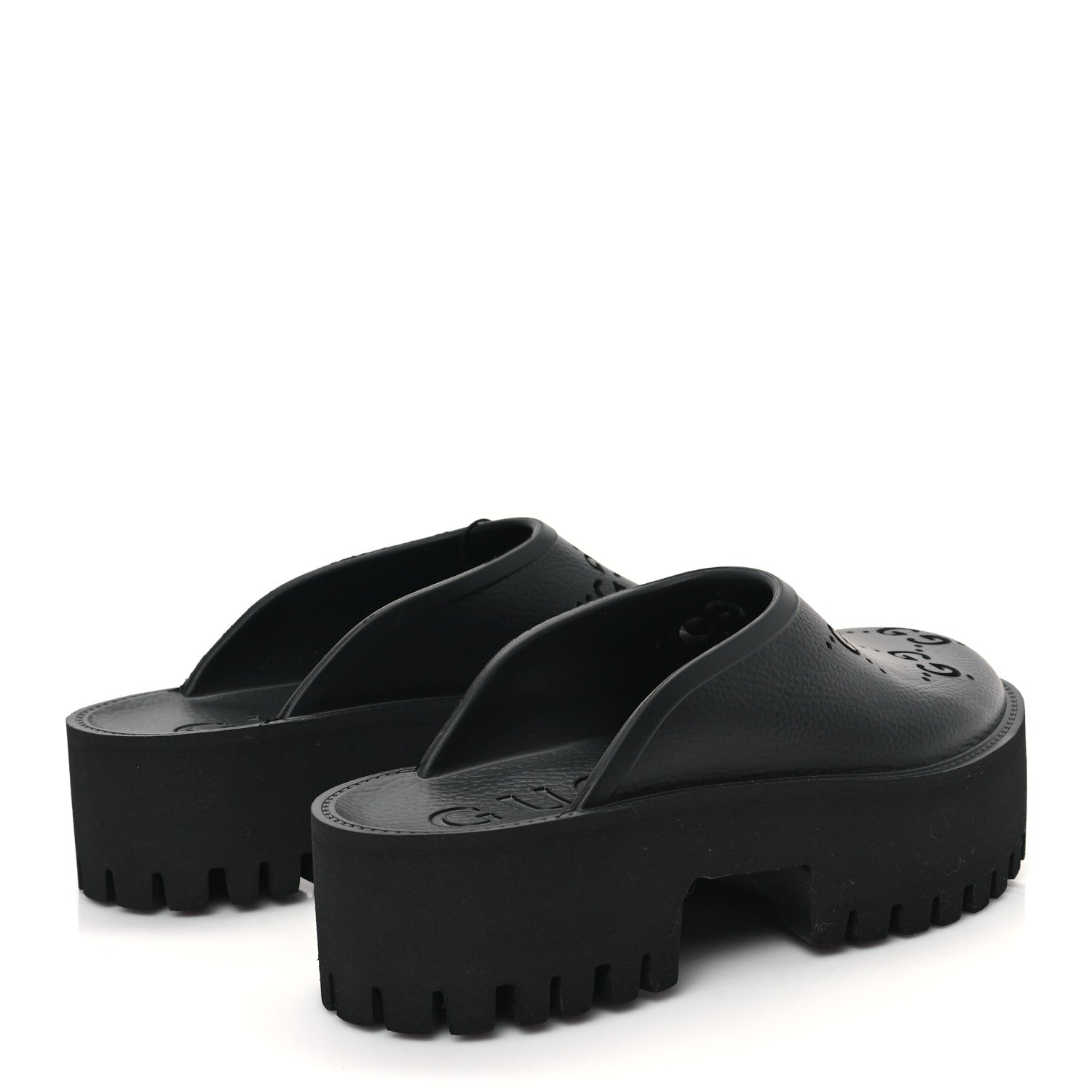 Gucci Rubber GG Monogram Perforated Elea Platform 55mm Lug Sole Sandals 39 Black 4 of 9