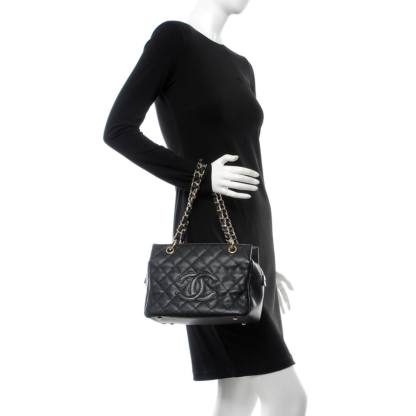 Caviar Quilted Petit Timeless Tote PTT Black