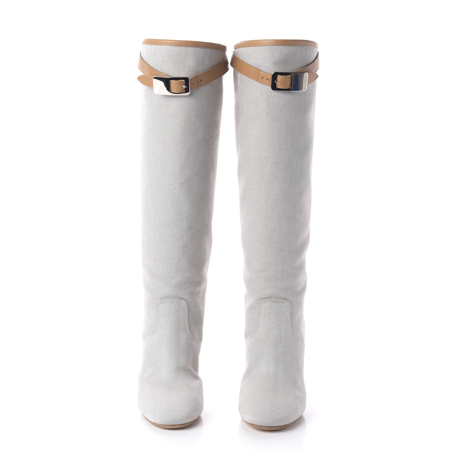 Hermes Toile Calfskin Knee High Riding Boots 39 2 of 6