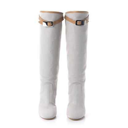 Hermes Toile Calfskin Knee High Riding Boots 39 2 of 6