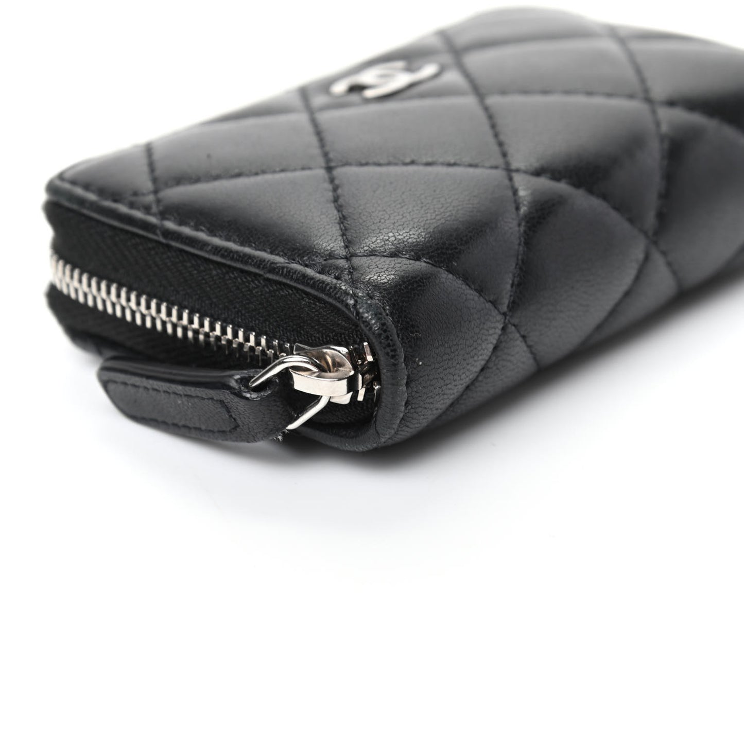 Lambskin Quilted Zip Coin Purse Black