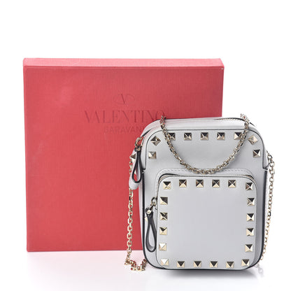 Valentino Garavani Calfskin Rockstud Double Pocket Chain Crossbody Bag Grey 9 of 9