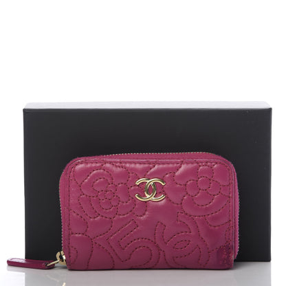 Chanel Lambskin Camellia Embossed Zip Coin Purse Fuchsia 12 of 12