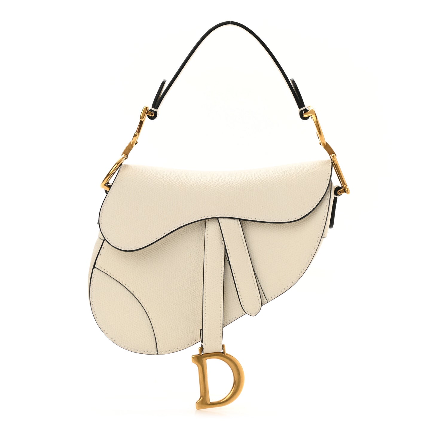Grained Calfskin Mini Saddle Bag White