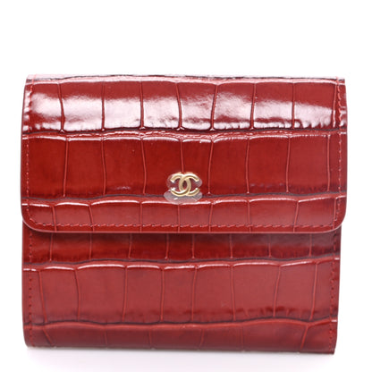 Chanel Calfskin Crocodile Embossed Crococo Flap Wallet Burgundy 1 of 8
