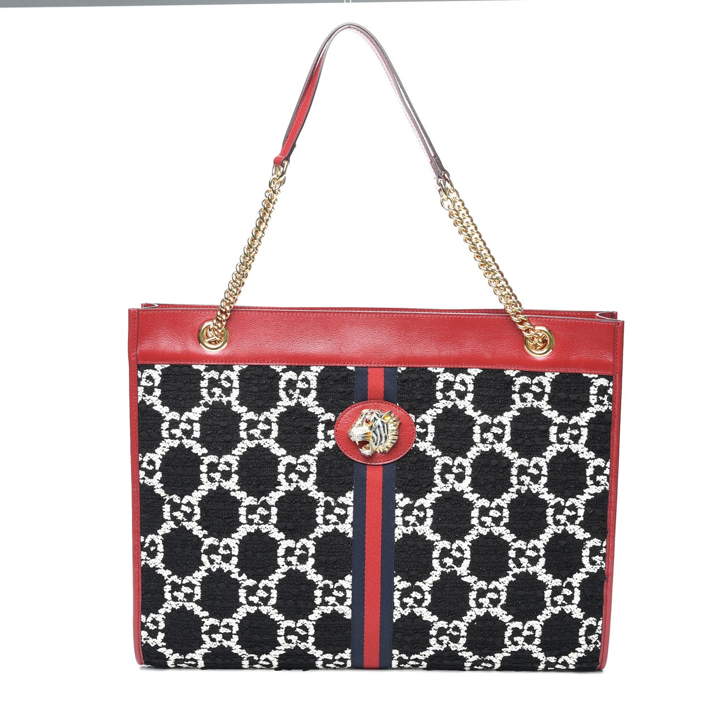 Tweed GG Monogram Large Rajah Chain Tote Romantic Cherry Black White