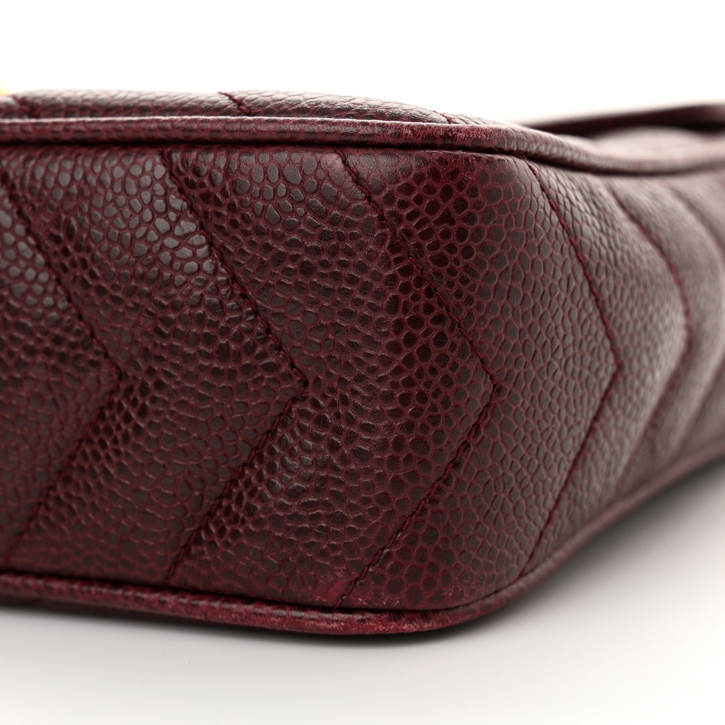 Caviar Chevron Quilted Tassel Camera Case Burgundy