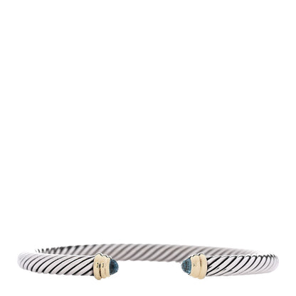 David Yurman Sterling Silver 14K Yellow Gold Blue Topaz 5mm Cable Classics Petite Color Bracelet 1 of 4