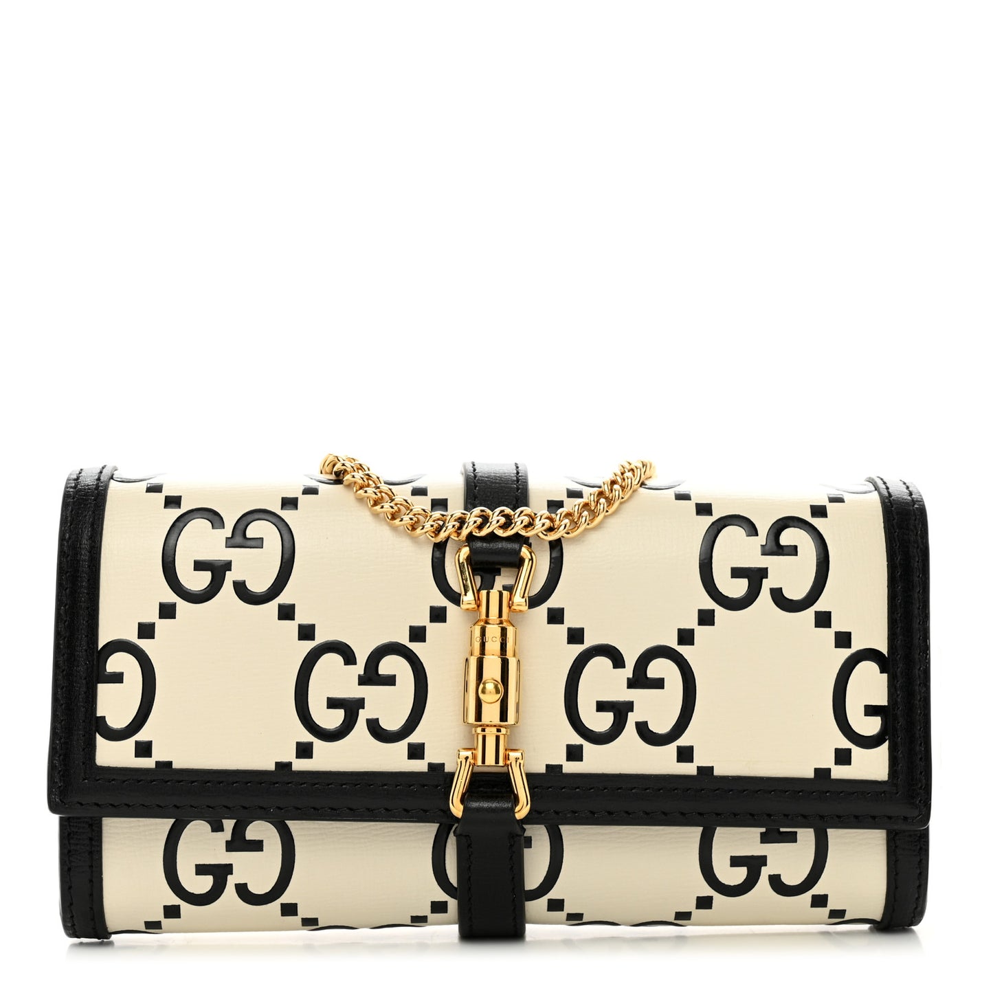 Azalea Calfskin GG Monogram Bi-Color Debossed Jackie 1961 Chain Wallet Mystic White Black