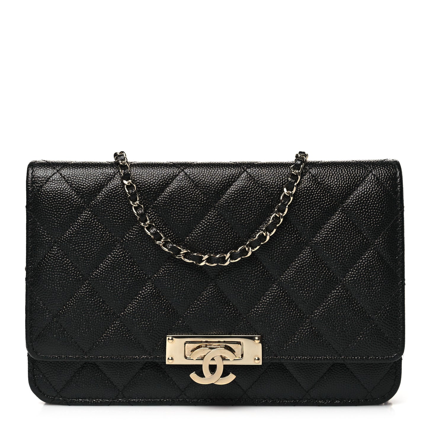Caviar Quilted Golden Class Wallet On Chain WOC Black