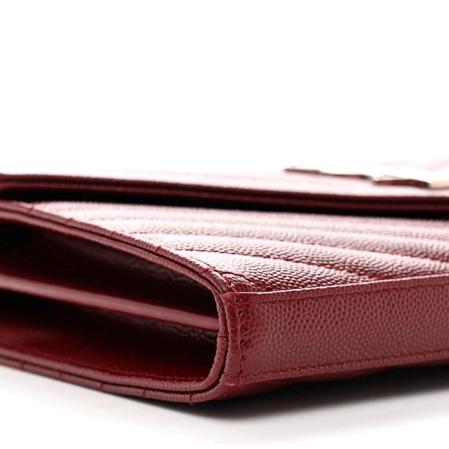 Saint Laurent Grain De Poudre Matelasse Chevron Monogram Chain Wallet Palissandre 8 of 9