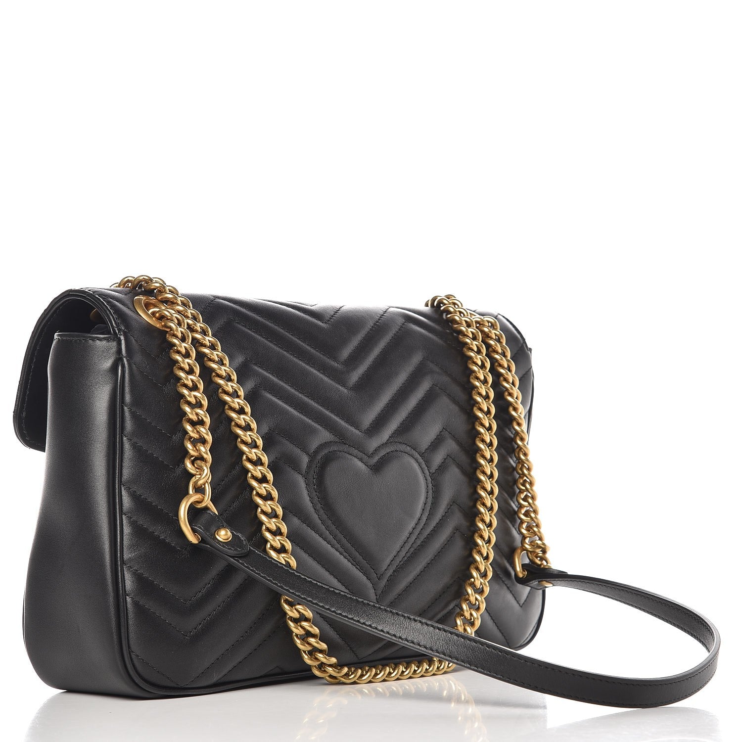 Gucci Calfskin Matelasse Medium GG Marmont Shoulder Bag Black 4 of 8