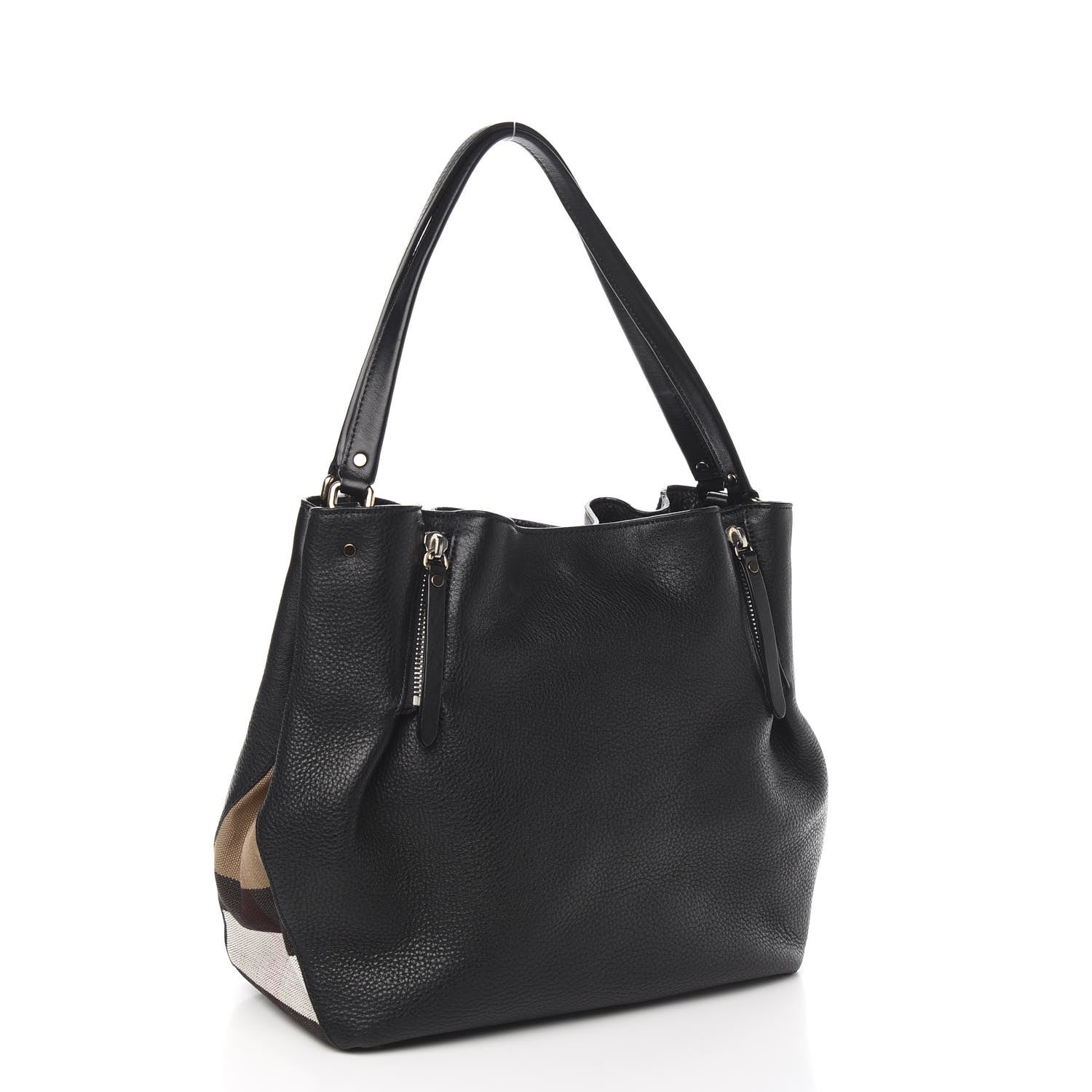 Burberry Grainy Calfskin House Check Medium Maidstone Black 3 of 13