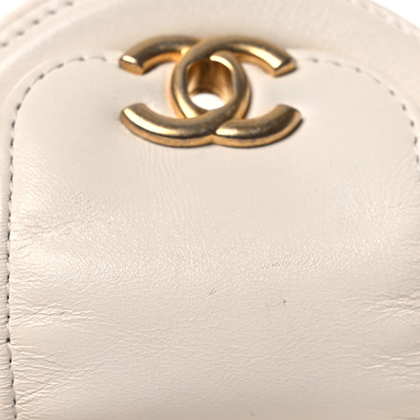 Shiny Aged Calfskin Quilted Mini Nano Kelly Shopper White