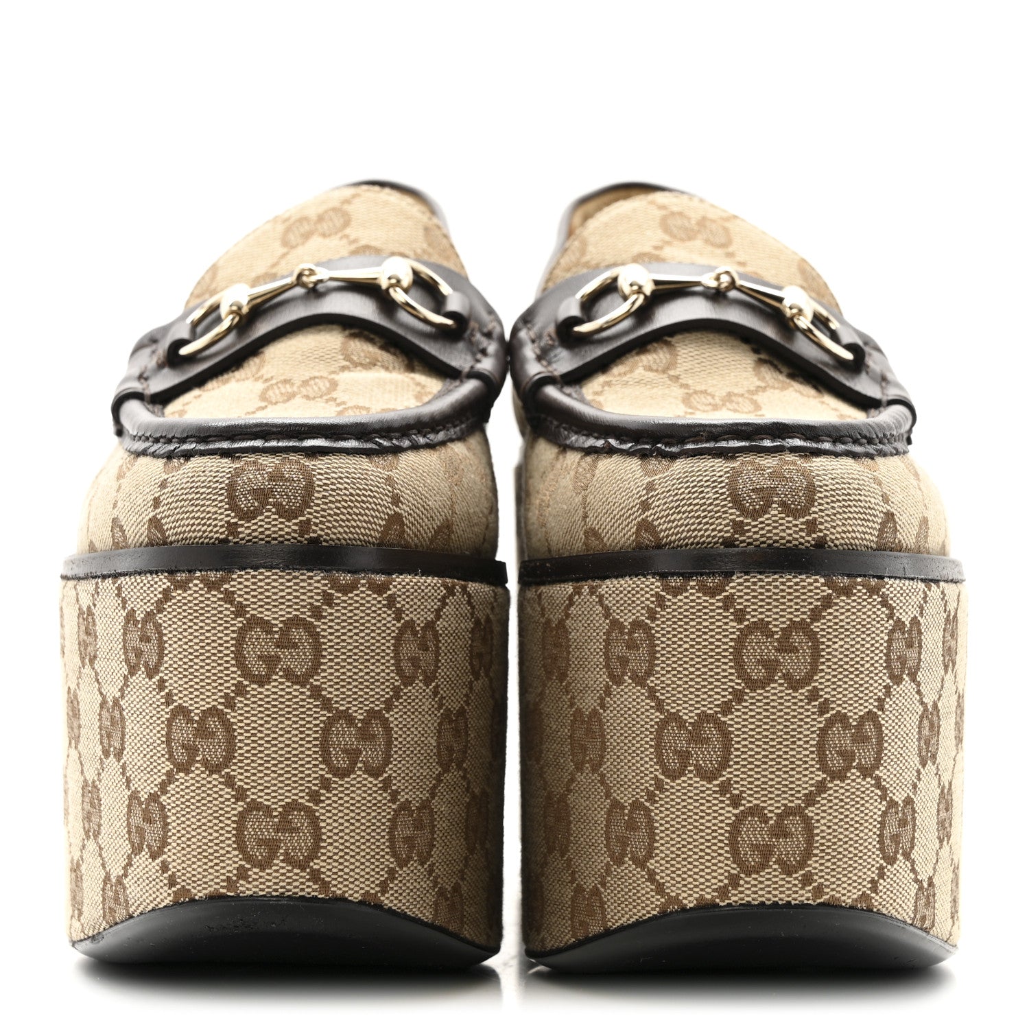Gucci Canvas GG Monogram Horsebit Calfskin Womens Horsebit Platform Loafers 38 Beige Ebony 3 of 12