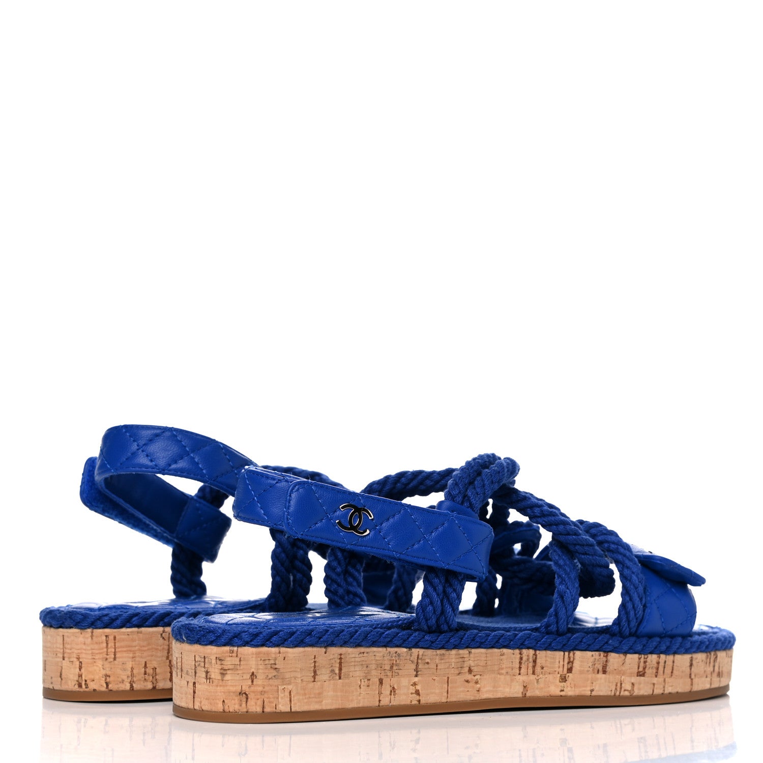 Chanel Cord Lambskin Quilted Logo Sandals 39 Blue 4 of 9