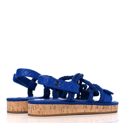 Chanel Cord Lambskin Quilted Logo Sandals 39 Blue 4 of 9