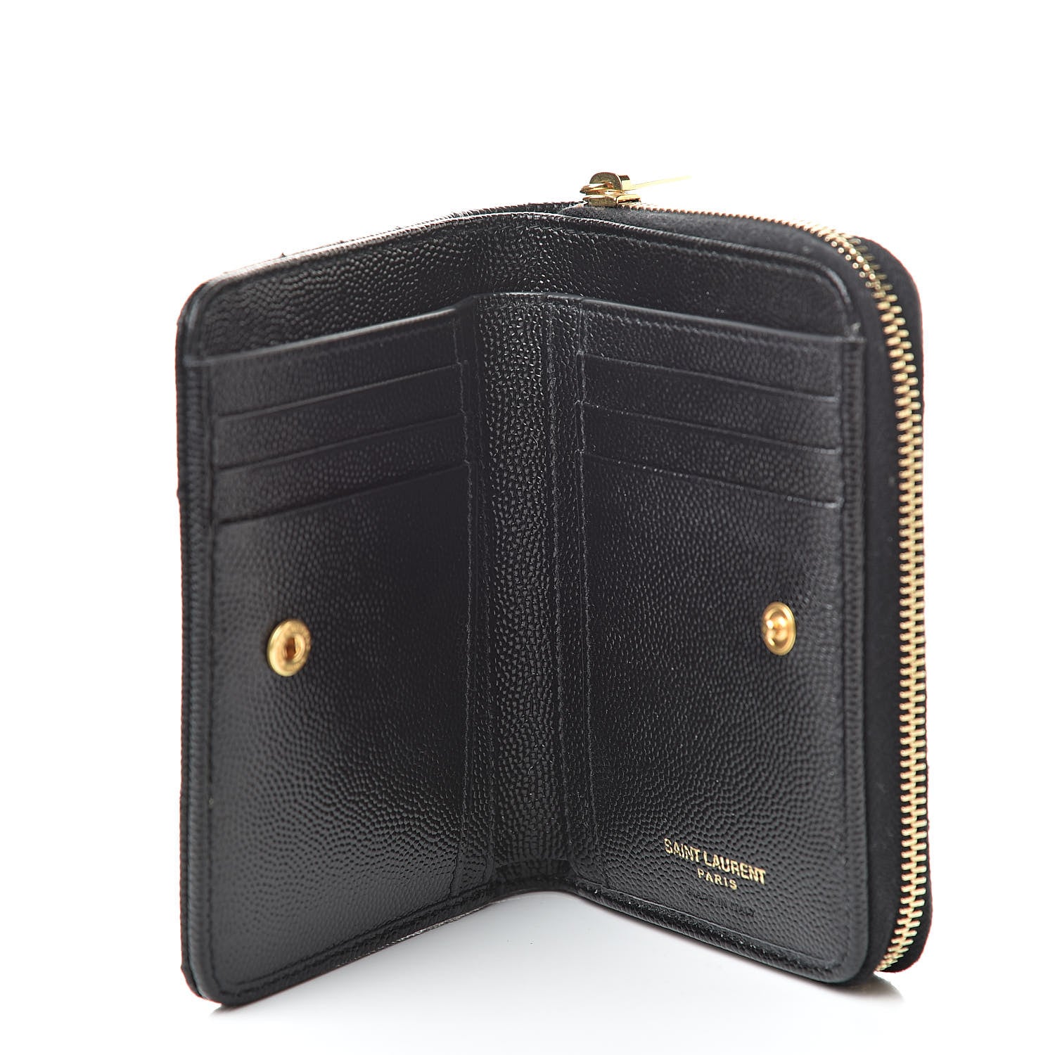 Saint Laurent Grain De Poudre Matelasse Chevron Monogram Compact Zip Around Wallet Black 5 of 9