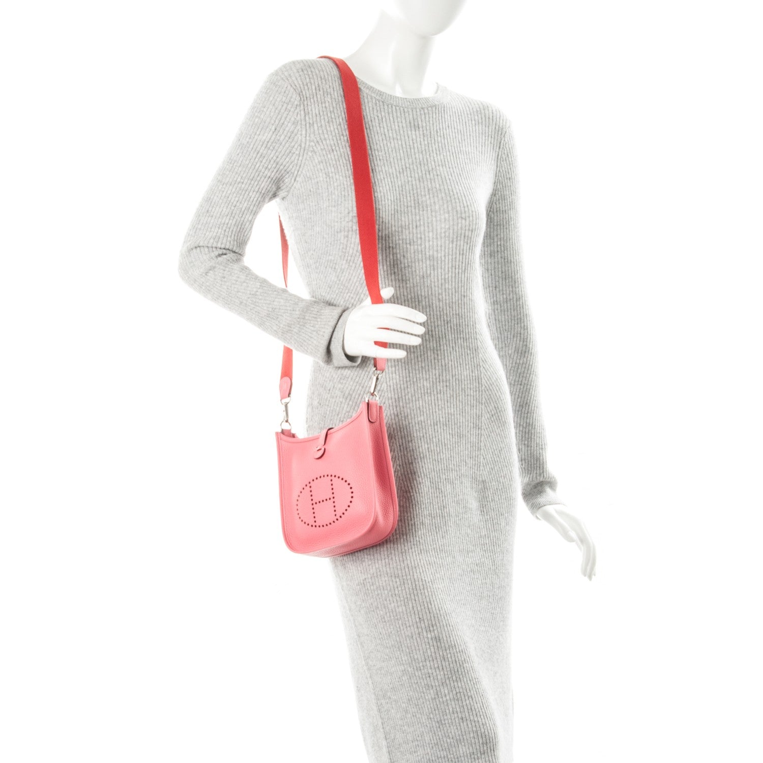 Hermes Taurillon Clemence Amazone Evelyne TPM Rose Azalee Rouge Pivoine 2 of 7