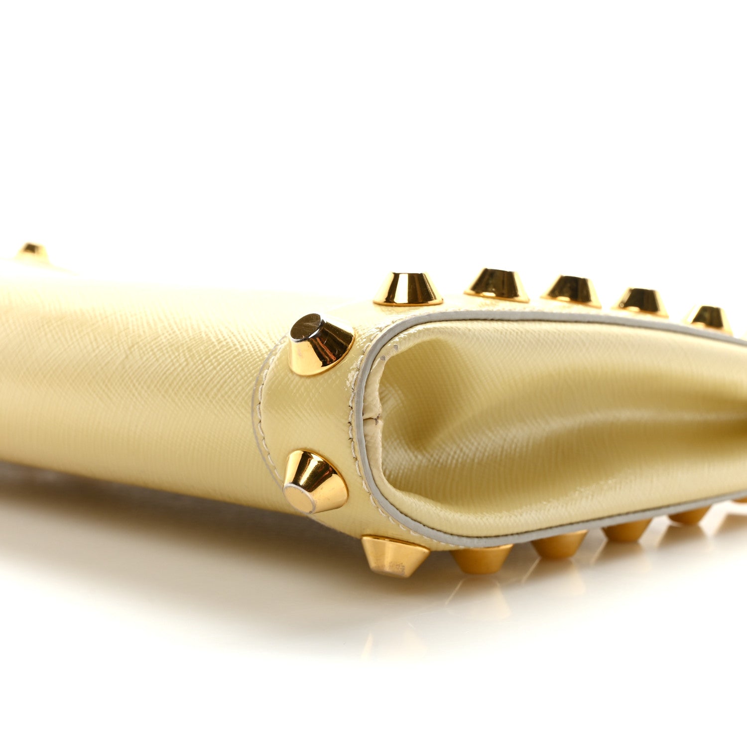 Prada Saffiano Vernice Studded Clutch Talco 10 of 10