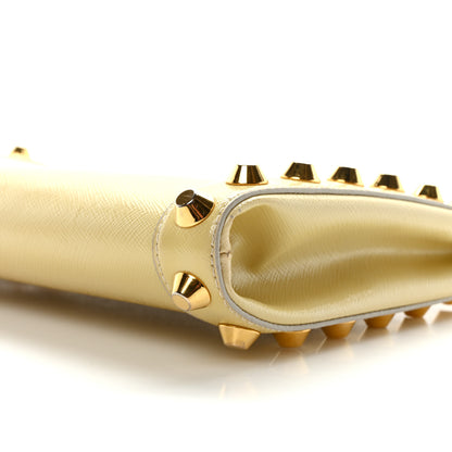 Prada Saffiano Vernice Studded Clutch Talco 10 of 10