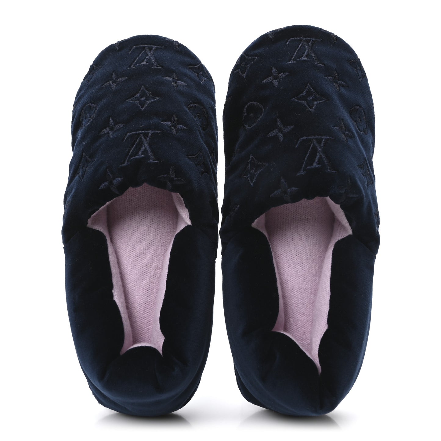 Velvet Embroidered Monogram Dreamy Slipper 36 Navy