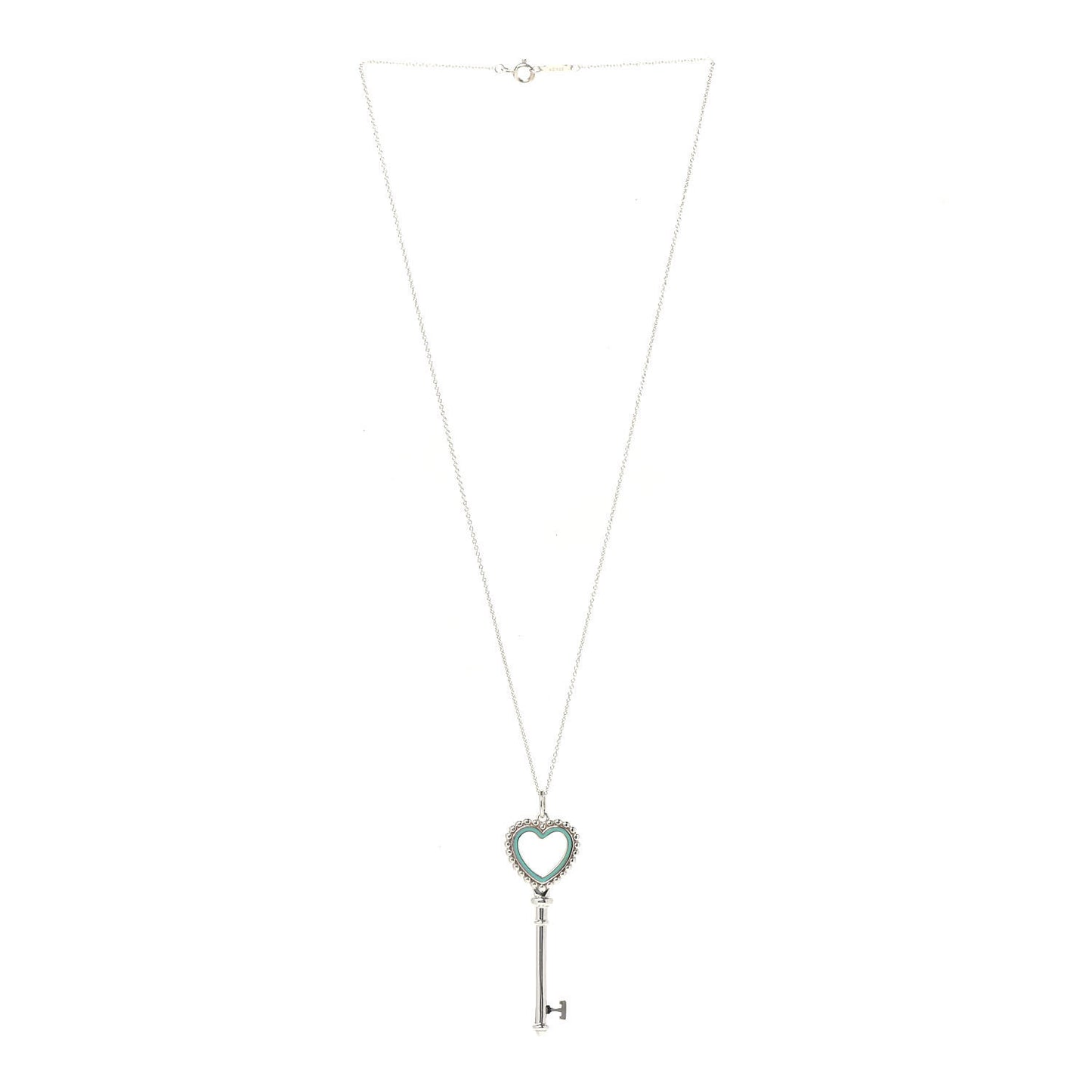 Sterling Silver Enamel Beaded Heart Key Pendant Necklace Blue