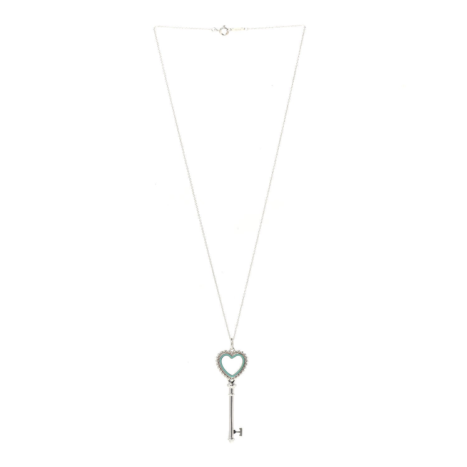 Tiffany Sterling Silver Enamel Beaded Heart Key Pendant Necklace Blue 3 of 7